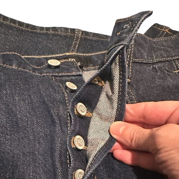 BR Banana Republic Dark Denim A-Line High Waist Midi Skirt Front Pockets, size 2 - Picture 6 of 8